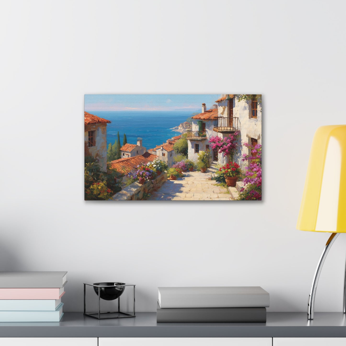 Stretched Canvas Art Print, Coastal Village Decor, Nautical Wall Art, Beach House Decor, Gift for Ocean Lovers