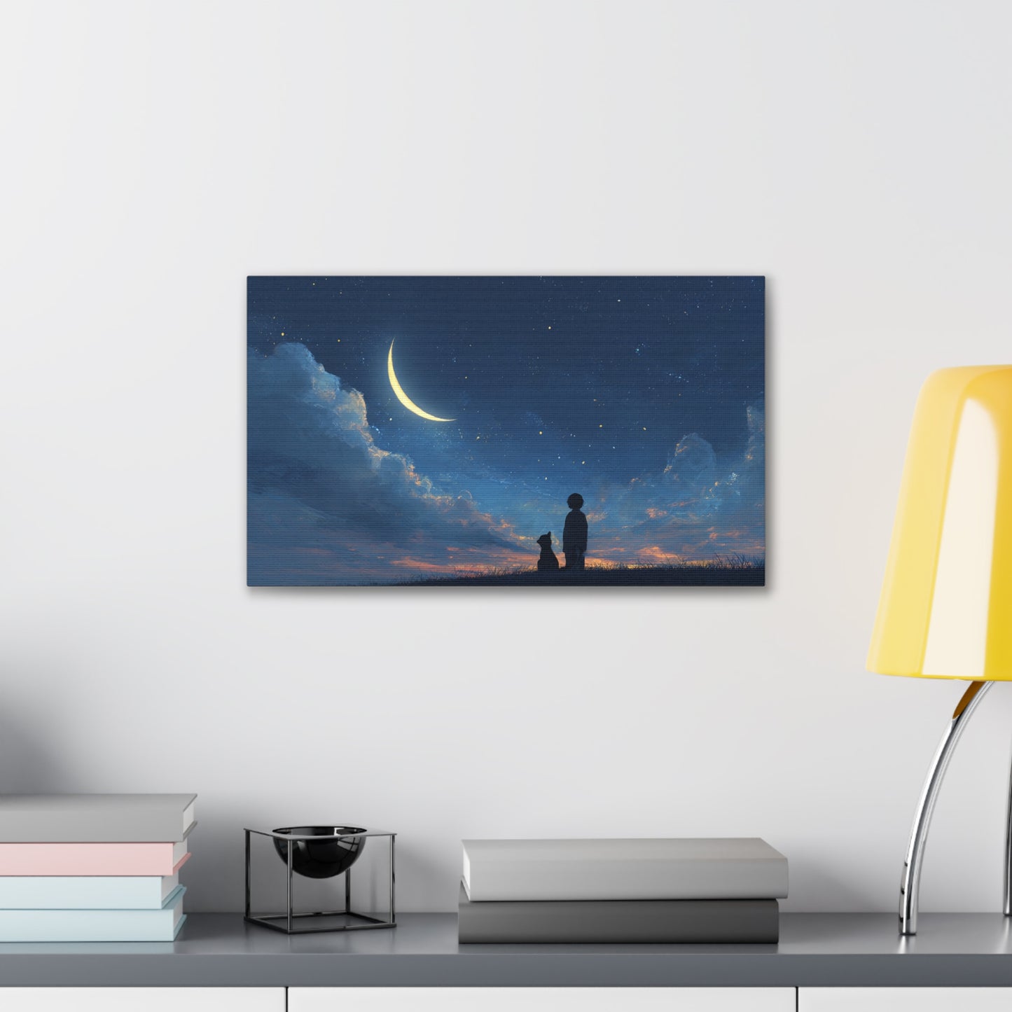 Canvas Wall Art - Night Sky Dreamscape, Cozy Home Decor, Pet Lovers Gift, Bedroom Wall Hanging, Inspirational Art Print