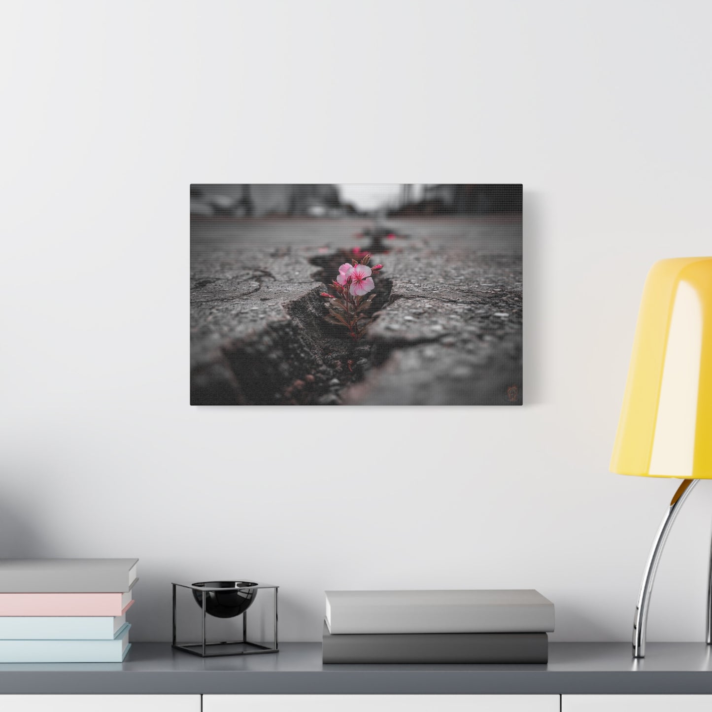 Resilient Bloom: Nature's Defiance, Black and White Urban Photography--1aceswild.myshopify.com