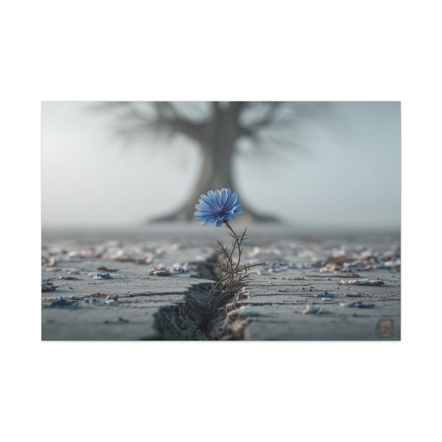 Resilience in Blue: Chicory Bloom, Desolate Landscape Photography--1aceswild.myshopify.com