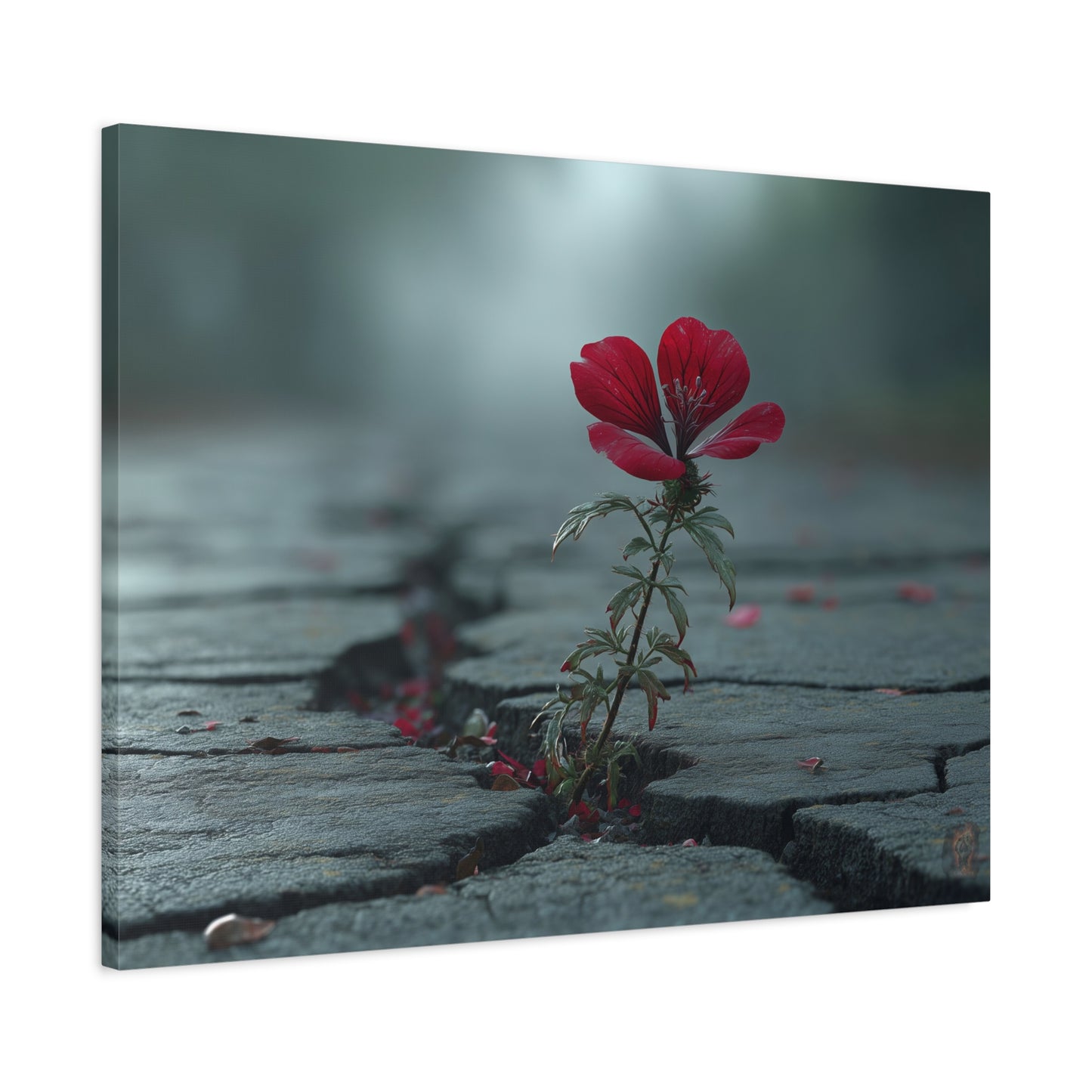 Resilient Bloom: Urban Concrete Nature, Defiant Red Flower Symbolism--1aceswild.myshopify.com