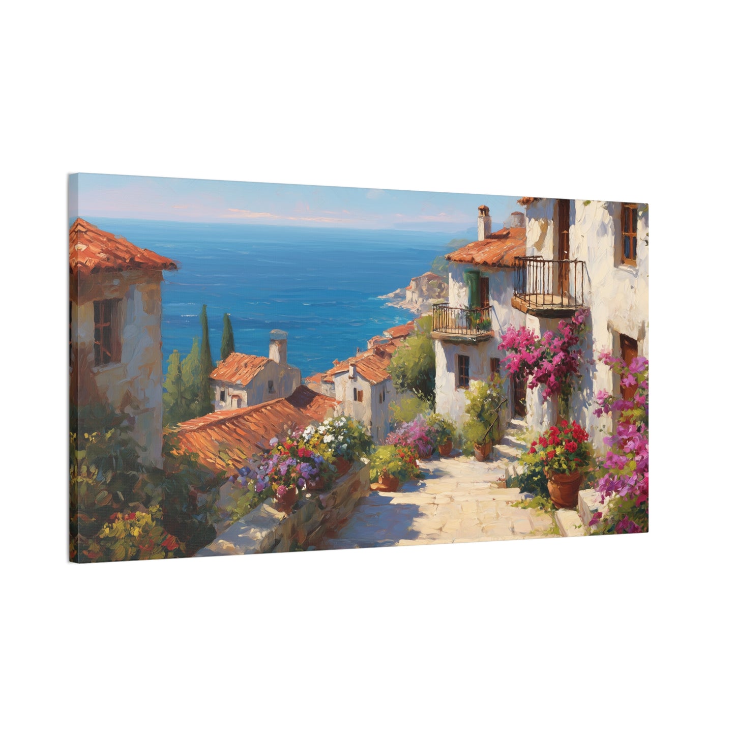 Stretched Canvas Art Print, Coastal Village Decor, Nautical Wall Art, Beach House Decor, Gift for Ocean Lovers