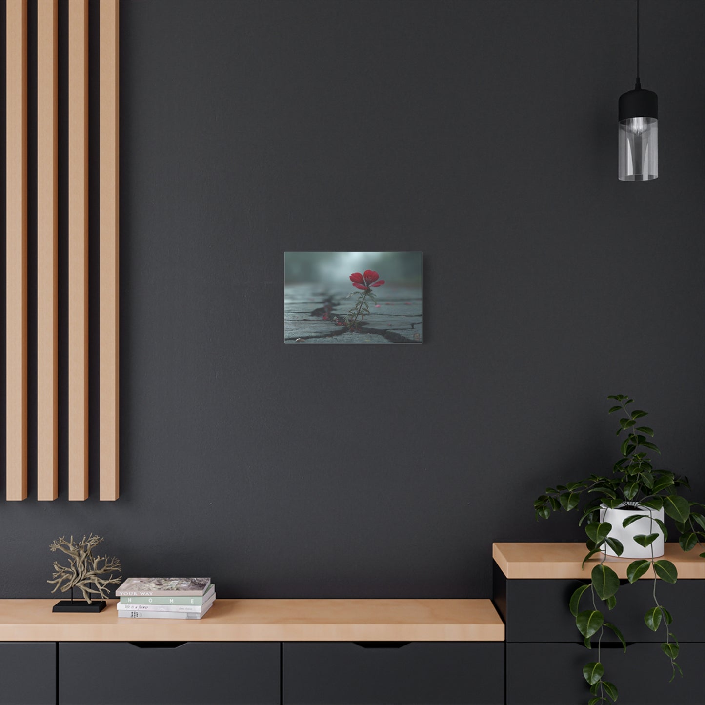 Resilient Bloom: Urban Concrete Nature, Defiant Red Flower Symbolism--1aceswild.myshopify.com
