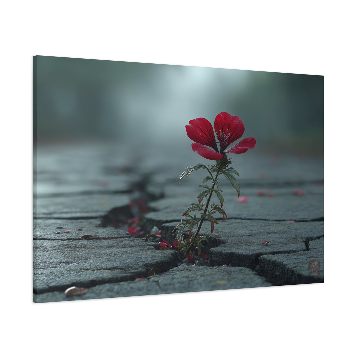Resilient Bloom: Urban Concrete Nature, Defiant Red Flower Symbolism--1aceswild.myshopify.com