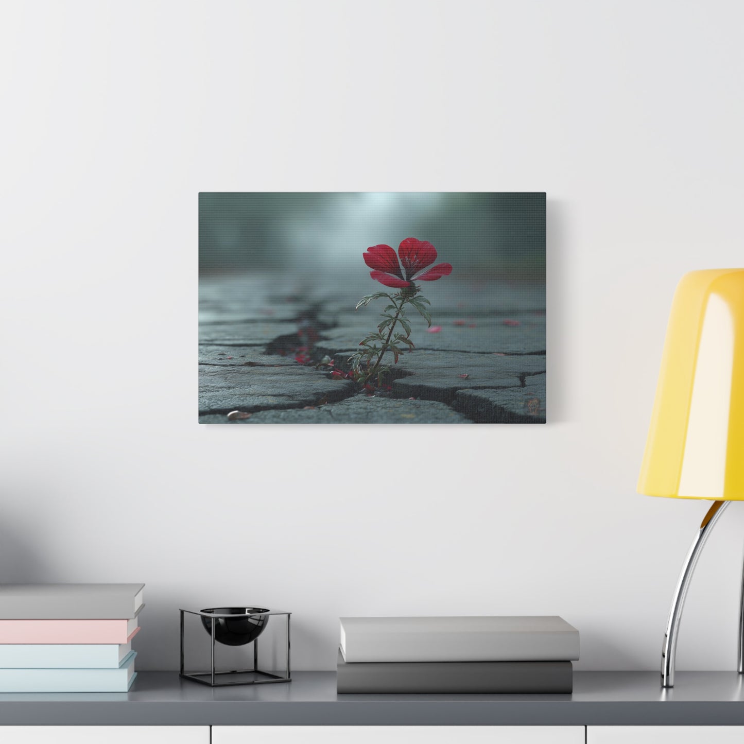 Resilient Bloom: Urban Concrete Nature, Defiant Red Flower Symbolism--1aceswild.myshopify.com