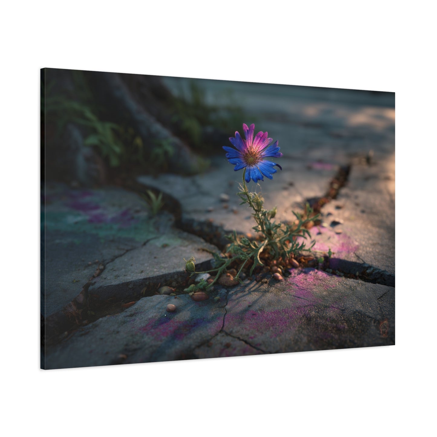 Resilience of Blue: Wildflower Through Concrete, Nature's Defiant Bloom--1aceswild.myshopify.com