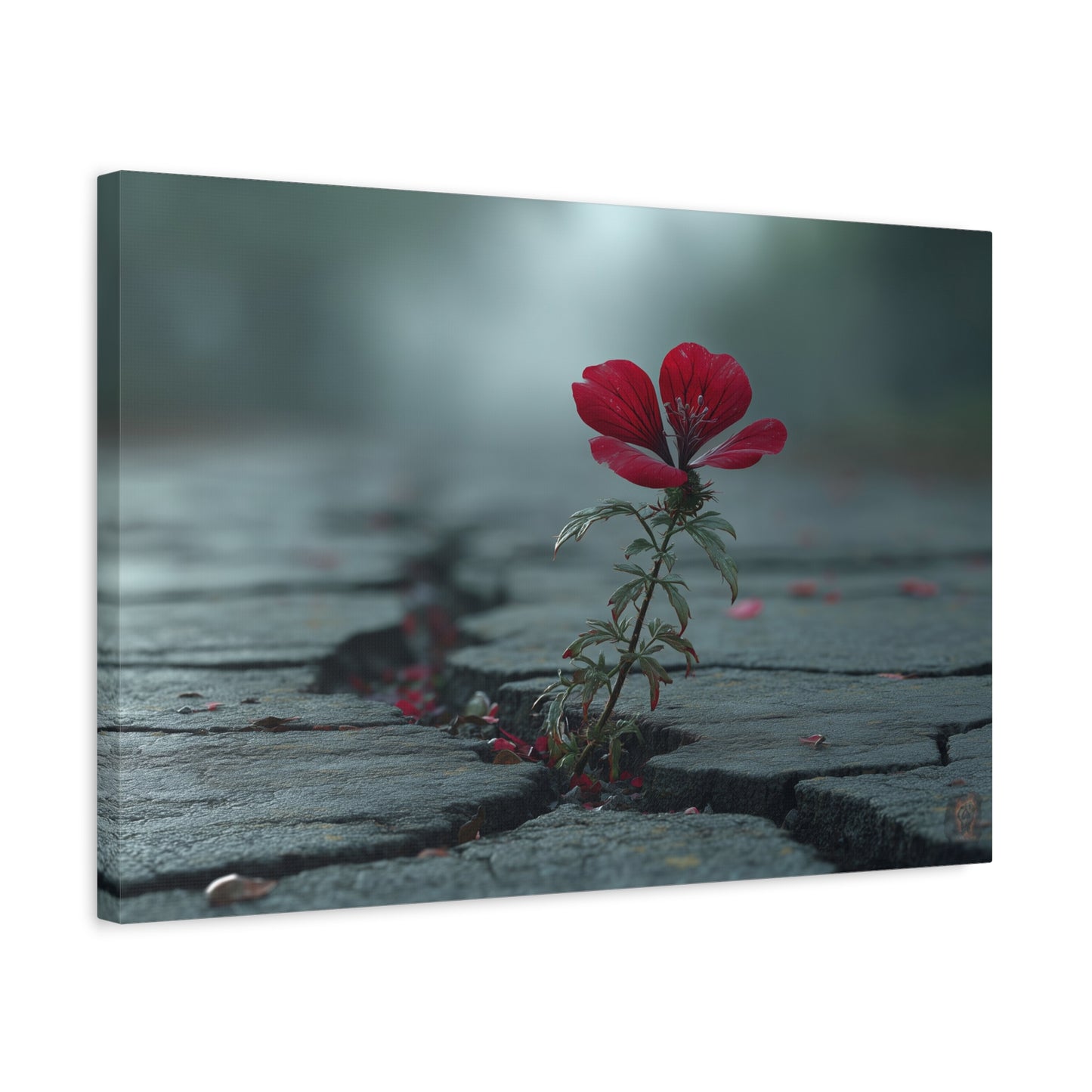 Resilient Bloom: Urban Concrete Nature, Defiant Red Flower Symbolism--1aceswild.myshopify.com