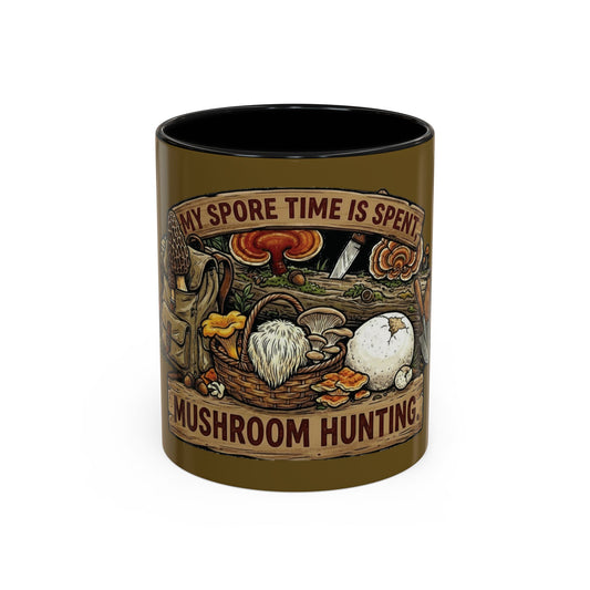 Mushroom Hunting Coffee Mug – "My Spore Time Is Spent" Rustic Forager Accent Mug