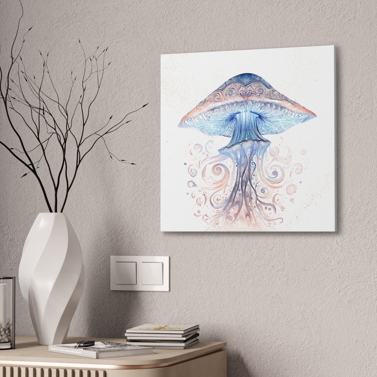 Swirl Light -Mushroom Canvas Art, Stretched Wall Decor, Bohemian Home Decor, Psychedelic Wall Art, Nature-Inspired Art