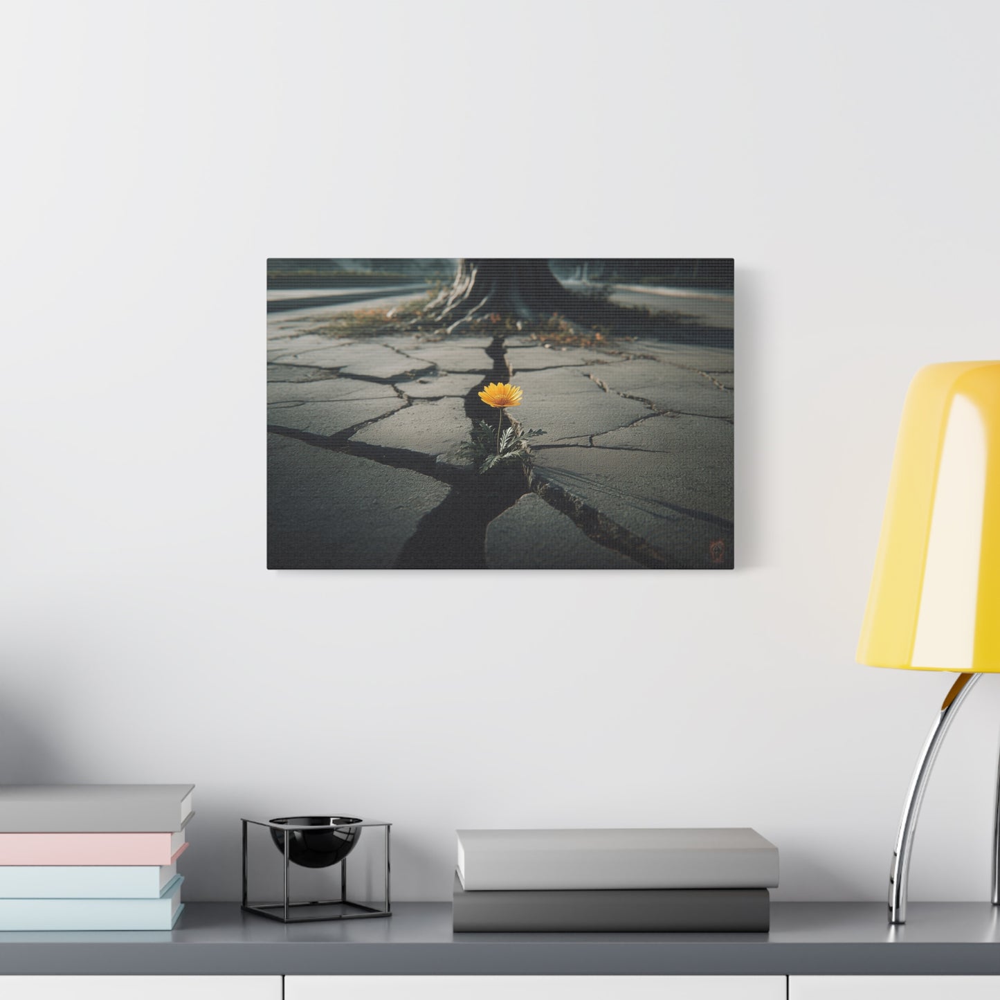 Resilience: Yellow Flower Against Concrete, Urban Nature Photography--1aceswild.myshopify.com