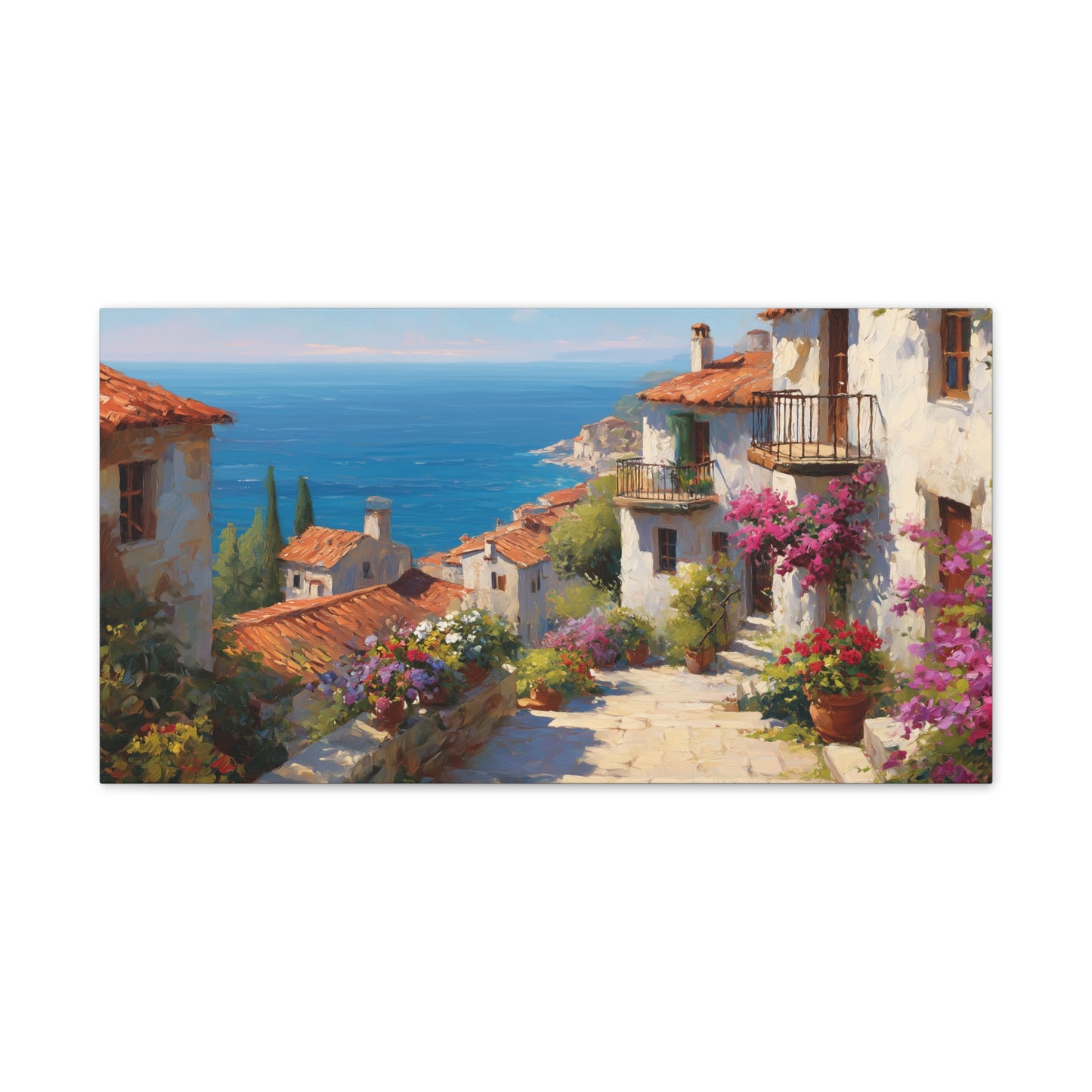 Stretched Canvas Art Print, Coastal Village Decor, Nautical Wall Art, Beach House Decor, Gift for Ocean Lovers