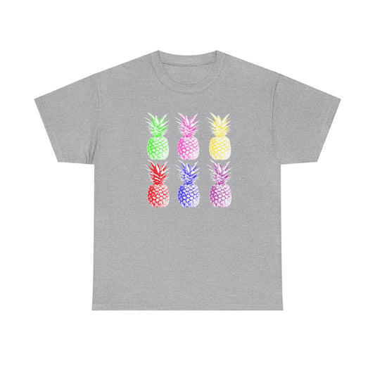 Colorful Pineapple Tee for Summer Fun, Unisex Heavy Cotton T-Shirt, Tropical Shirt, Beachwear, Casual Outfit