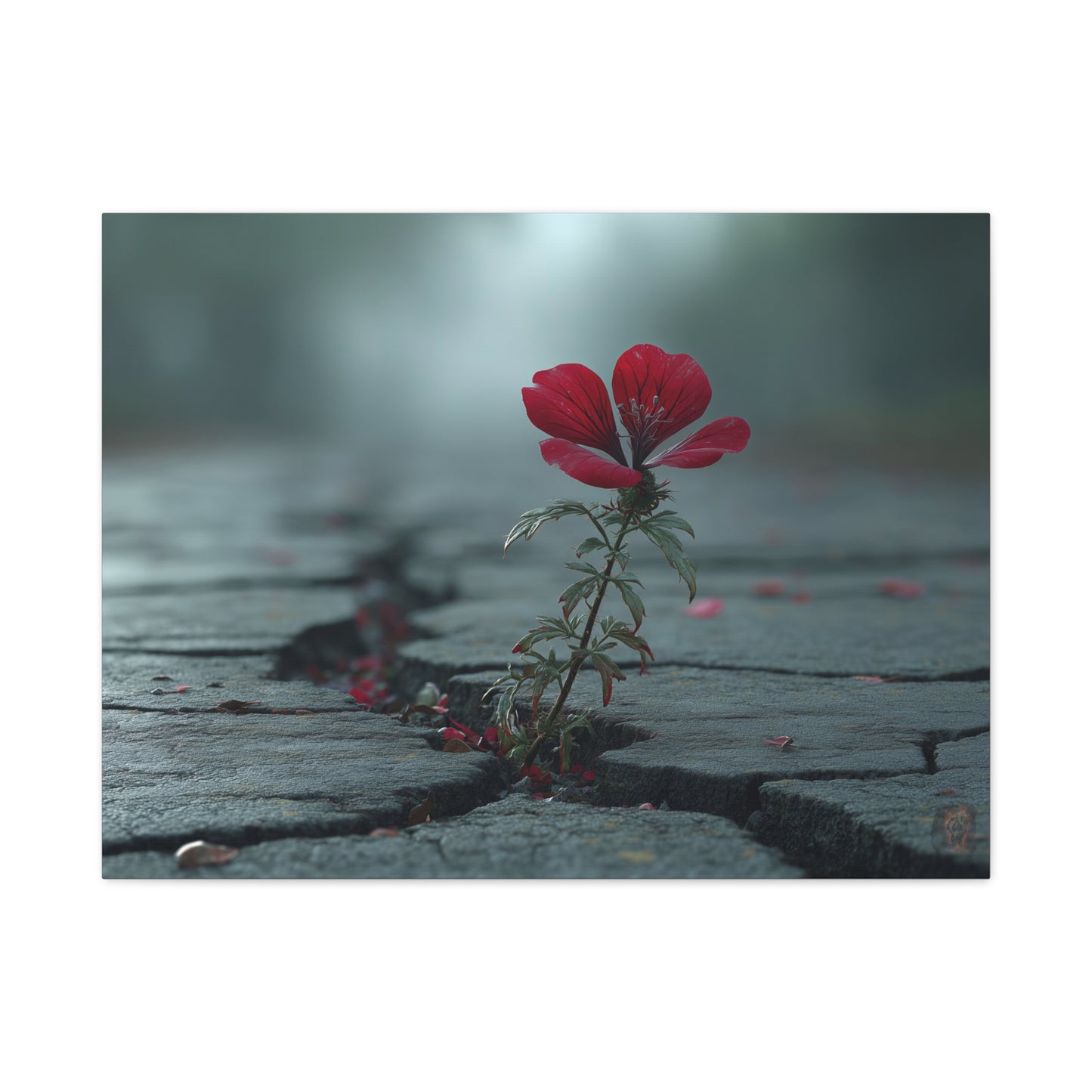 Resilient Bloom: Urban Concrete Nature, Defiant Red Flower Symbolism--1aceswild.myshopify.com