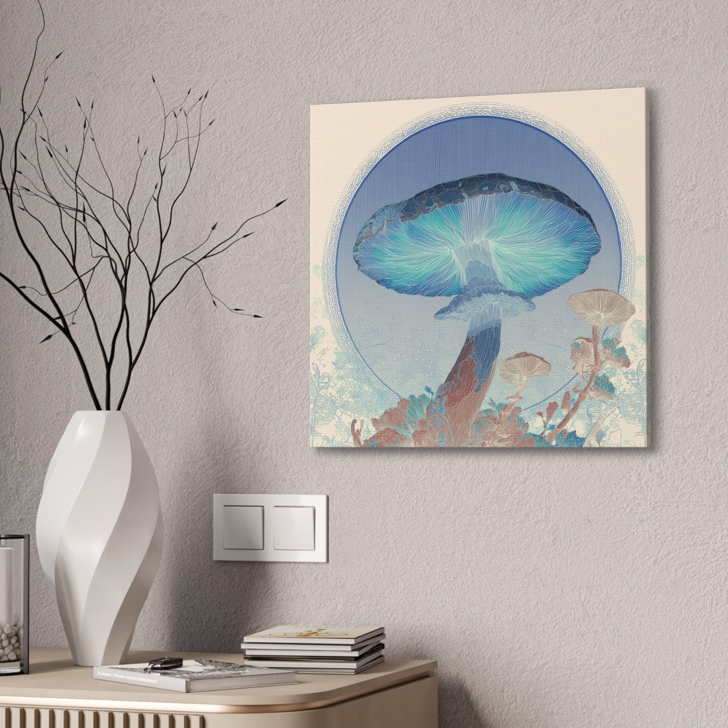 Surreal Shroom Light -Mushroom Canvas Art, Stretched Wall Decor, Bohemian Home Decor, Psychedelic Wall Art, Nature-Inspired Art