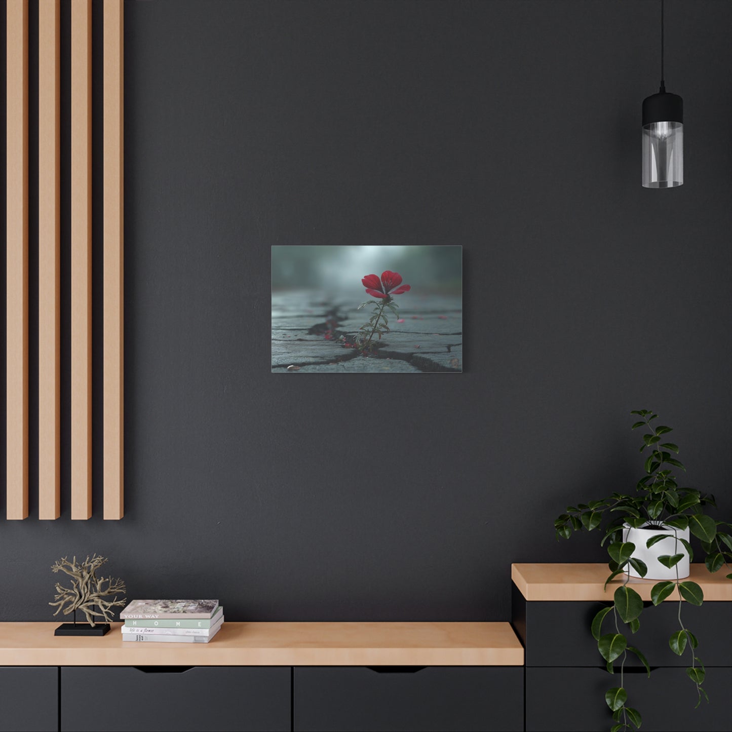 Resilient Bloom: Urban Concrete Nature, Defiant Red Flower Symbolism--1aceswild.myshopify.com