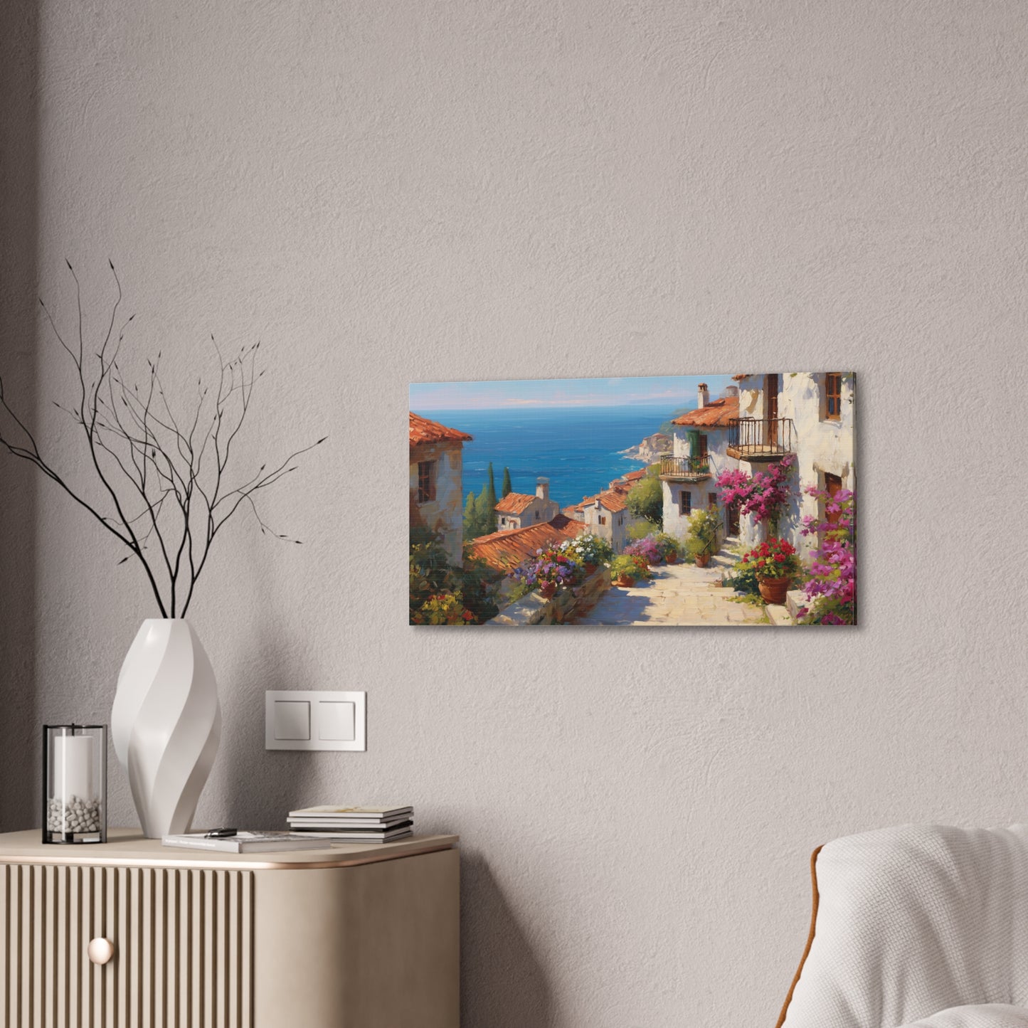 Stretched Canvas Art Print, Coastal Village Decor, Nautical Wall Art, Beach House Decor, Gift for Ocean Lovers
