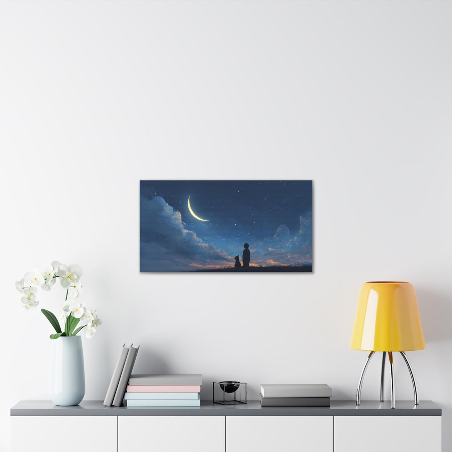 Canvas Wall Art - Night Sky Dreamscape, Cozy Home Decor, Pet Lovers Gift, Bedroom Wall Hanging, Inspirational Art Print