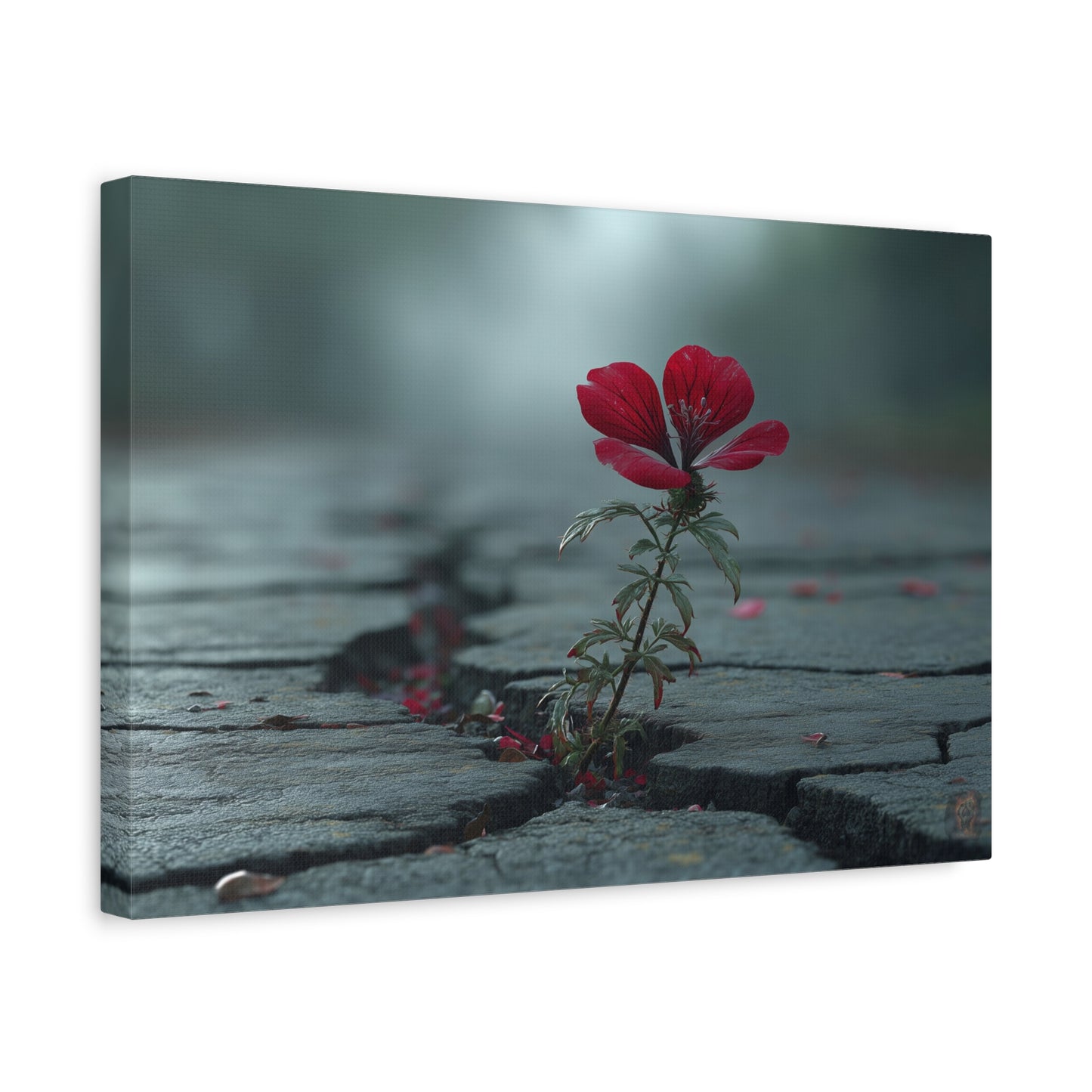 Resilient Bloom: Urban Concrete Nature, Defiant Red Flower Symbolism--1aceswild.myshopify.com