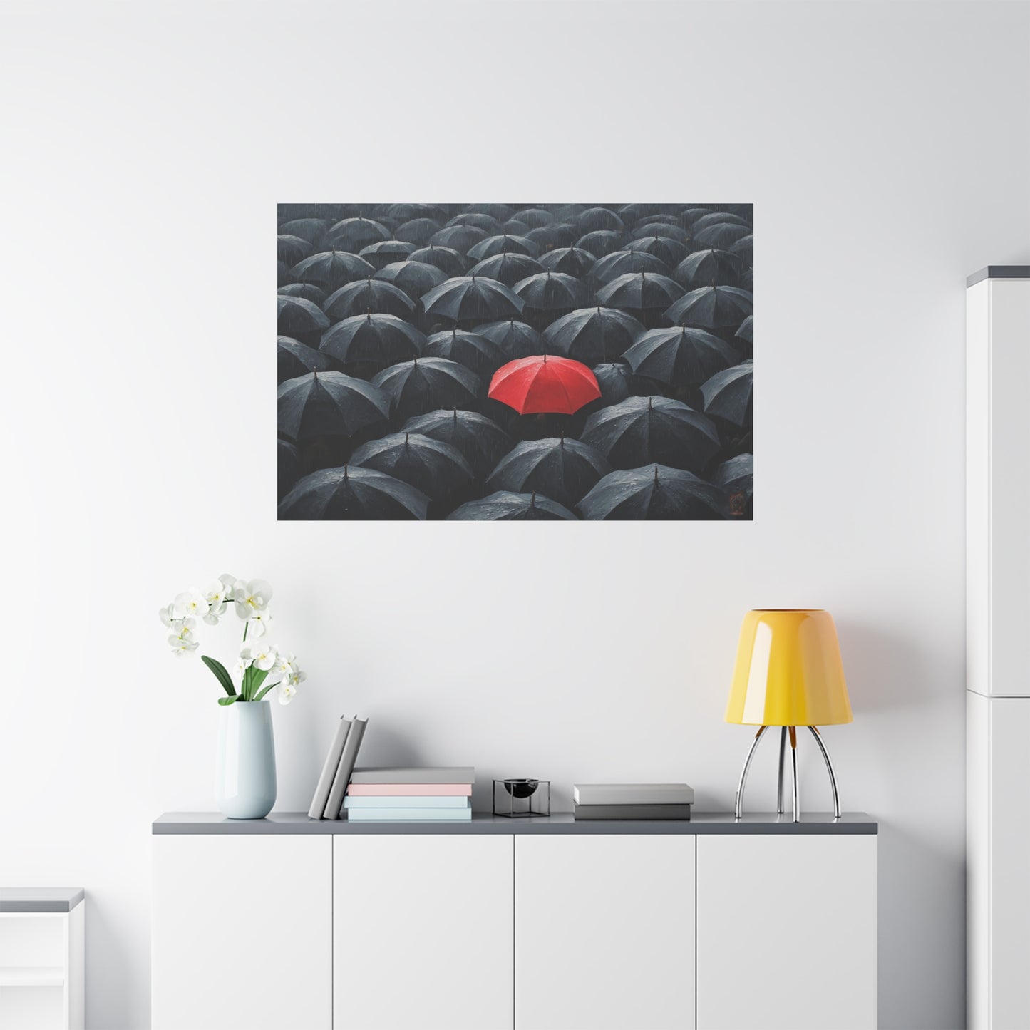 Chromatic Defiance: Umbrella Rebellion, Urban Contrast Photography--1aceswild.myshopify.com