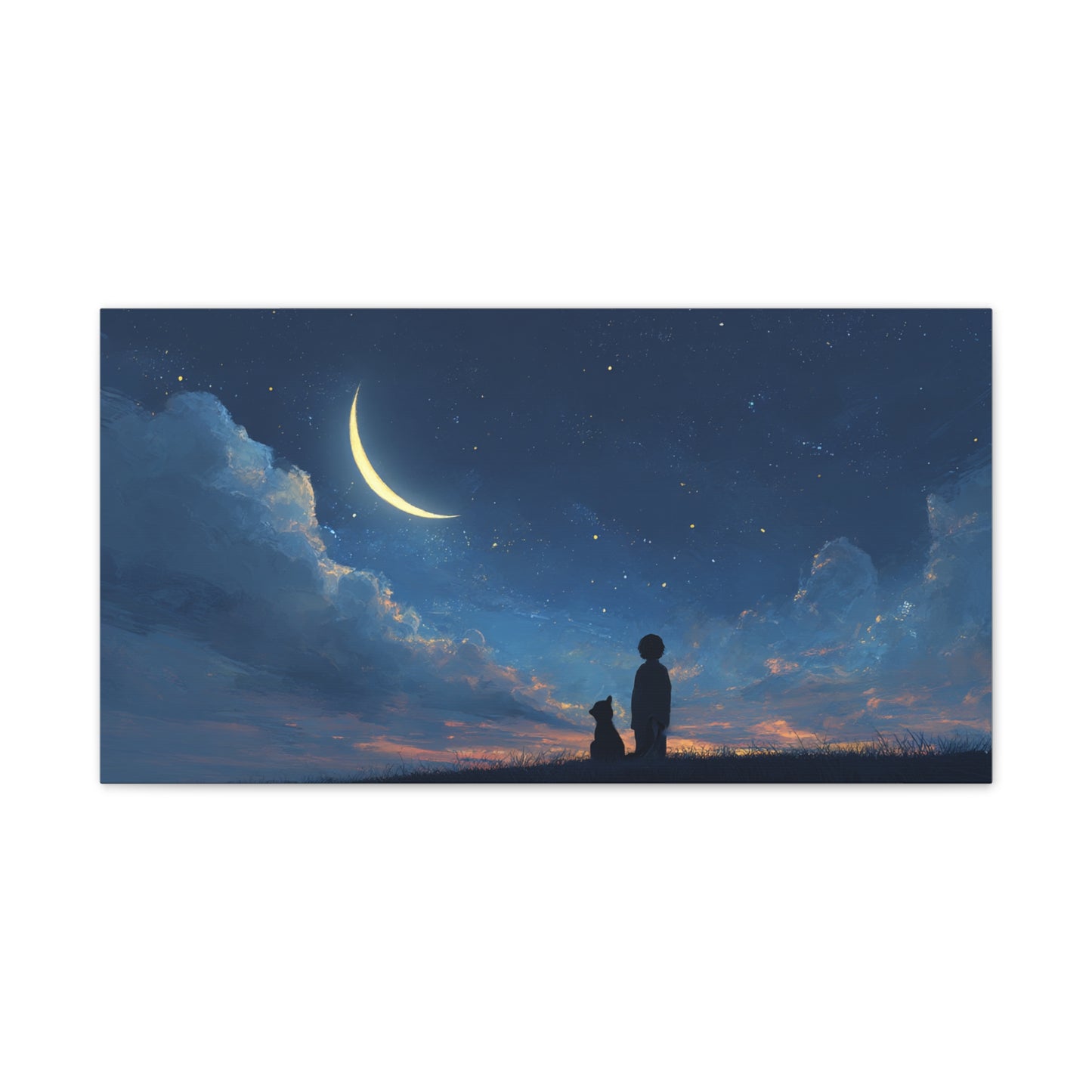 Canvas Wall Art - Night Sky Dreamscape, Cozy Home Decor, Pet Lovers Gift, Bedroom Wall Hanging, Inspirational Art Print