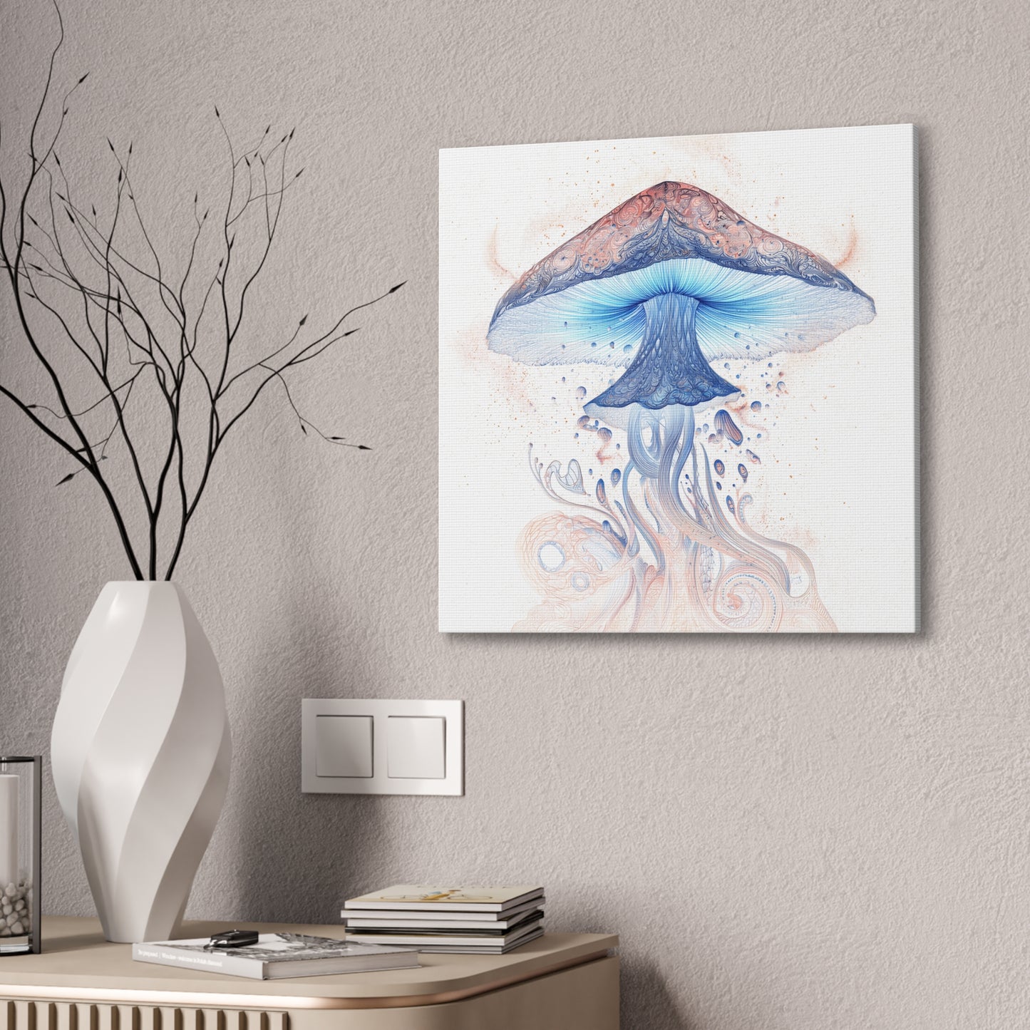 Mind Awakening Light-Mushroom Canvas Art, Stretched Wall Decor, Bohemian Home Decor, Psychedelic Wall Art, Nature-Inspired Art
