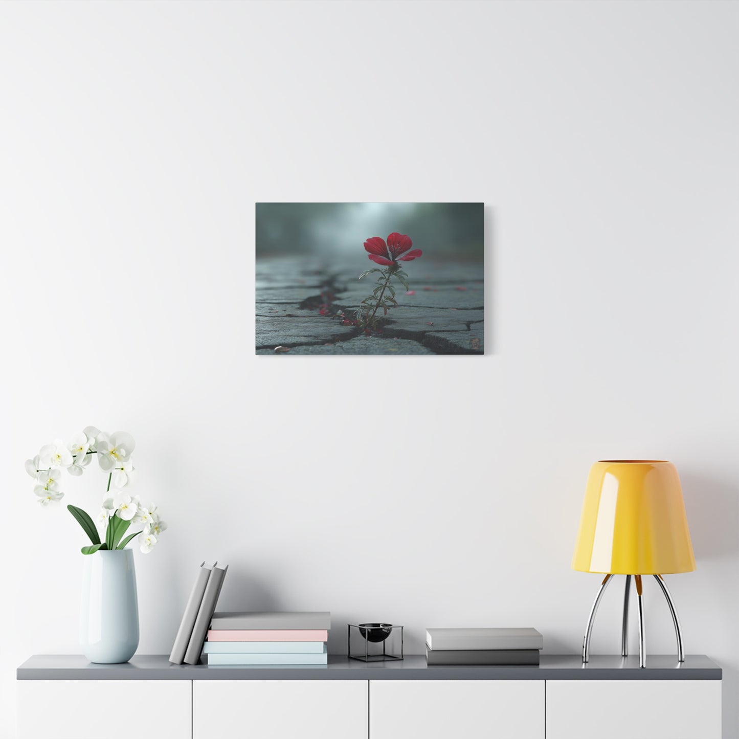 Resilient Bloom: Urban Concrete Nature, Defiant Red Flower Symbolism--1aceswild.myshopify.com