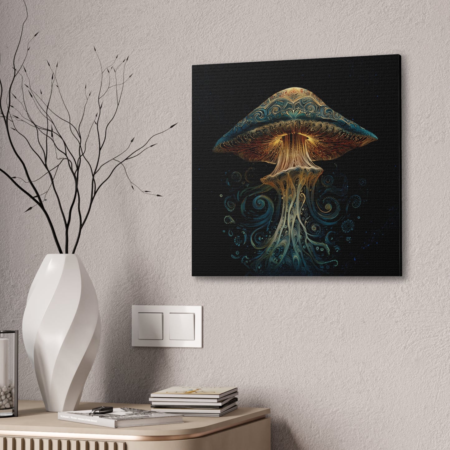 Swirl -Mushroom Canvas Art, Stretched Wall Decor, Bohemian Home Decor, Psychedelic Wall Art, Nature-Inspired Art
