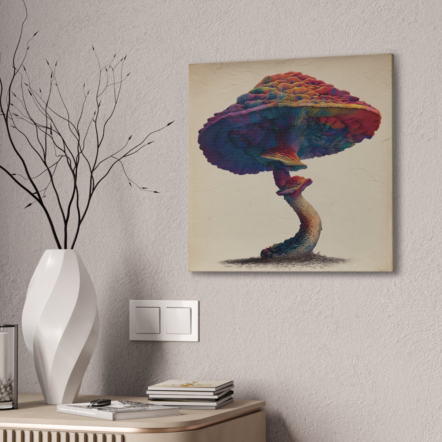Feel the Rainbow -Mushroom Canvas Art, Stretched Wall Decor, Bohemian Home Decor, Psychedelic Wall Art, Nature-Inspired Art
