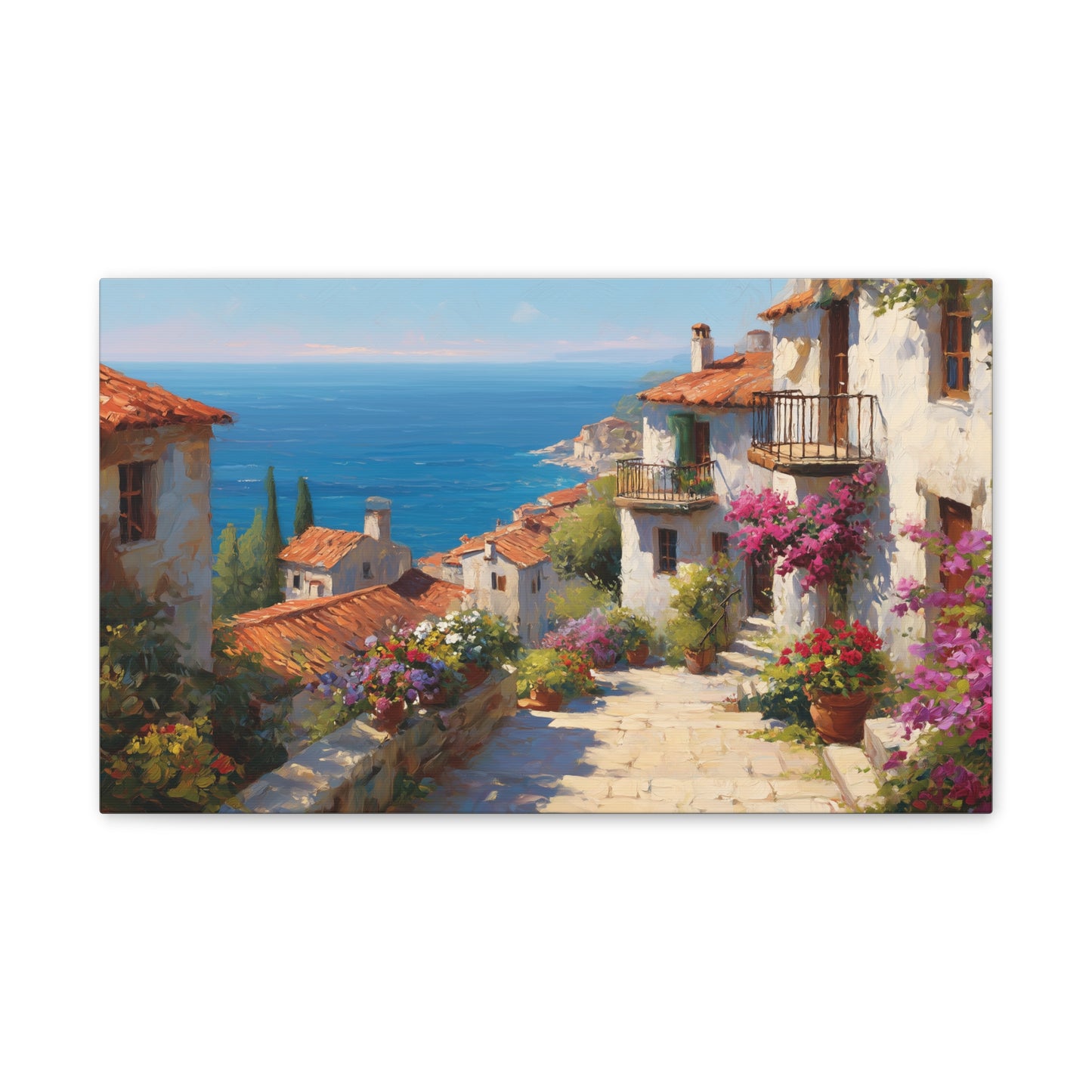 Stretched Canvas Art Print, Coastal Village Decor, Nautical Wall Art, Beach House Decor, Gift for Ocean Lovers