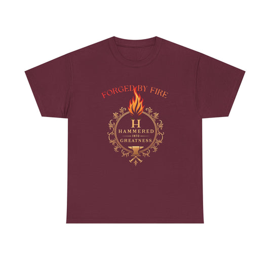 Forged By Fire T‑Shirt — Flaming Torch Crest Graphic Tee