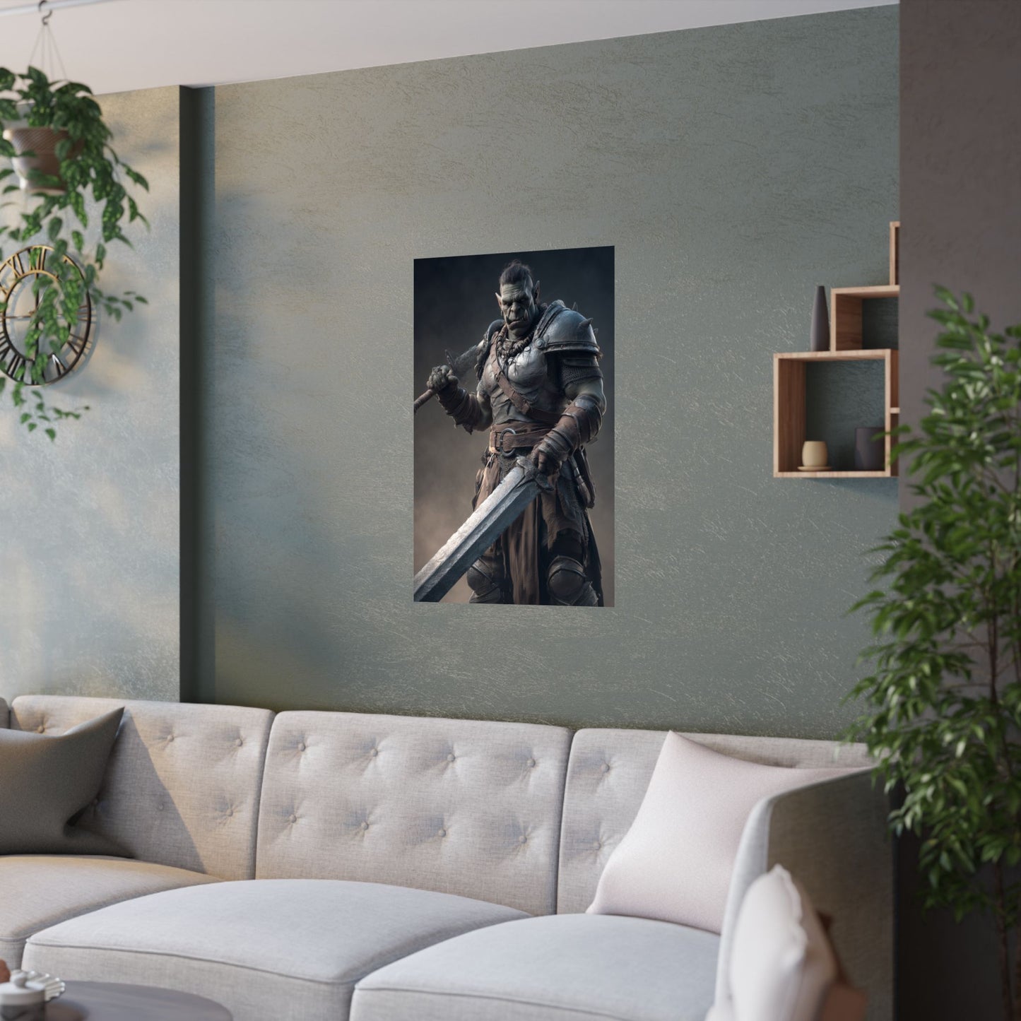 Half Orc Fighter - Fantasy Art Satin PAPER POSTER — Dark Fantasy Wall Art