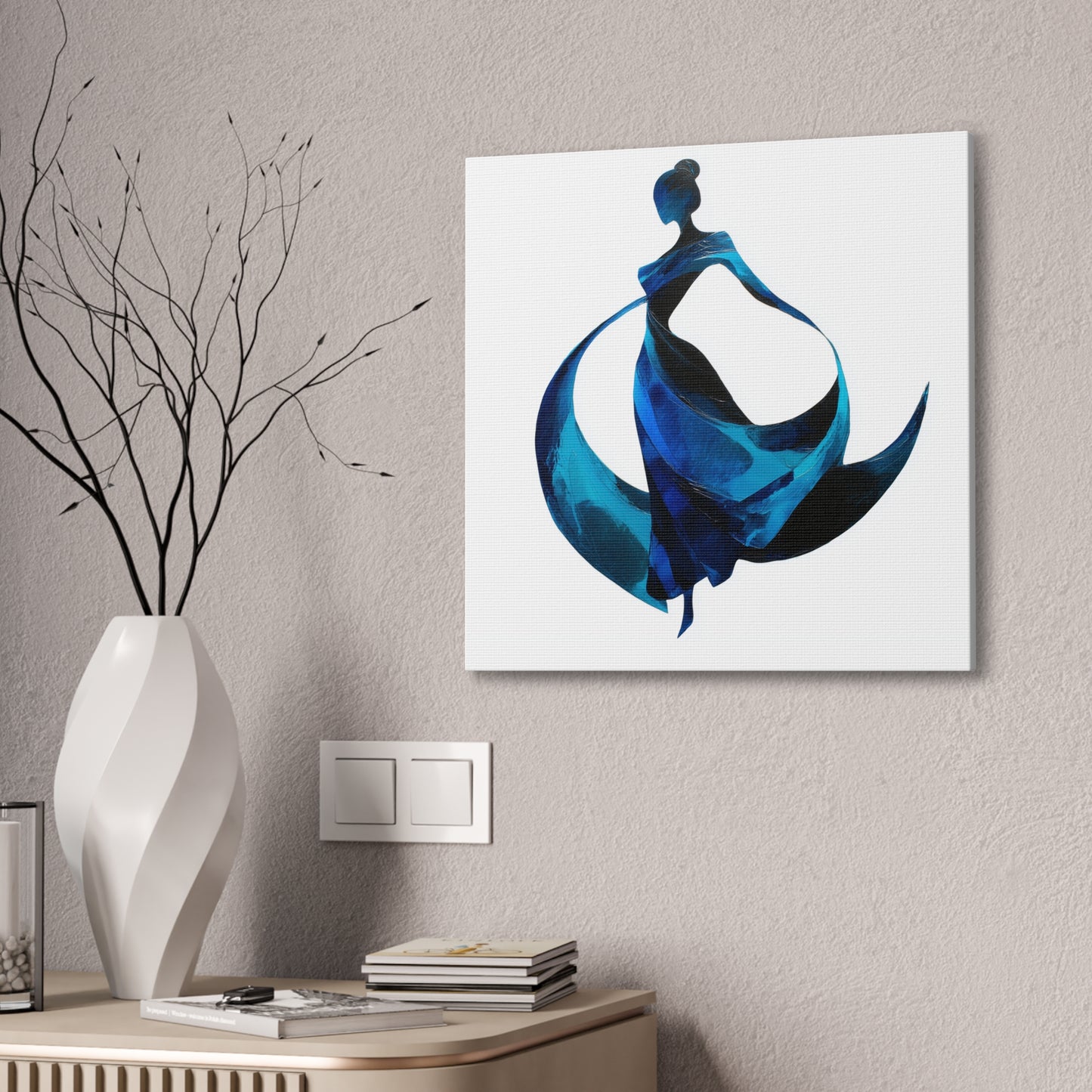 Dancing with the Water Series #1 -Elegant Art Canvas Print, Blue Dress Wall Decor, Feminine Artwork, Home Decor Gift, Birthday or Wedding Decoration