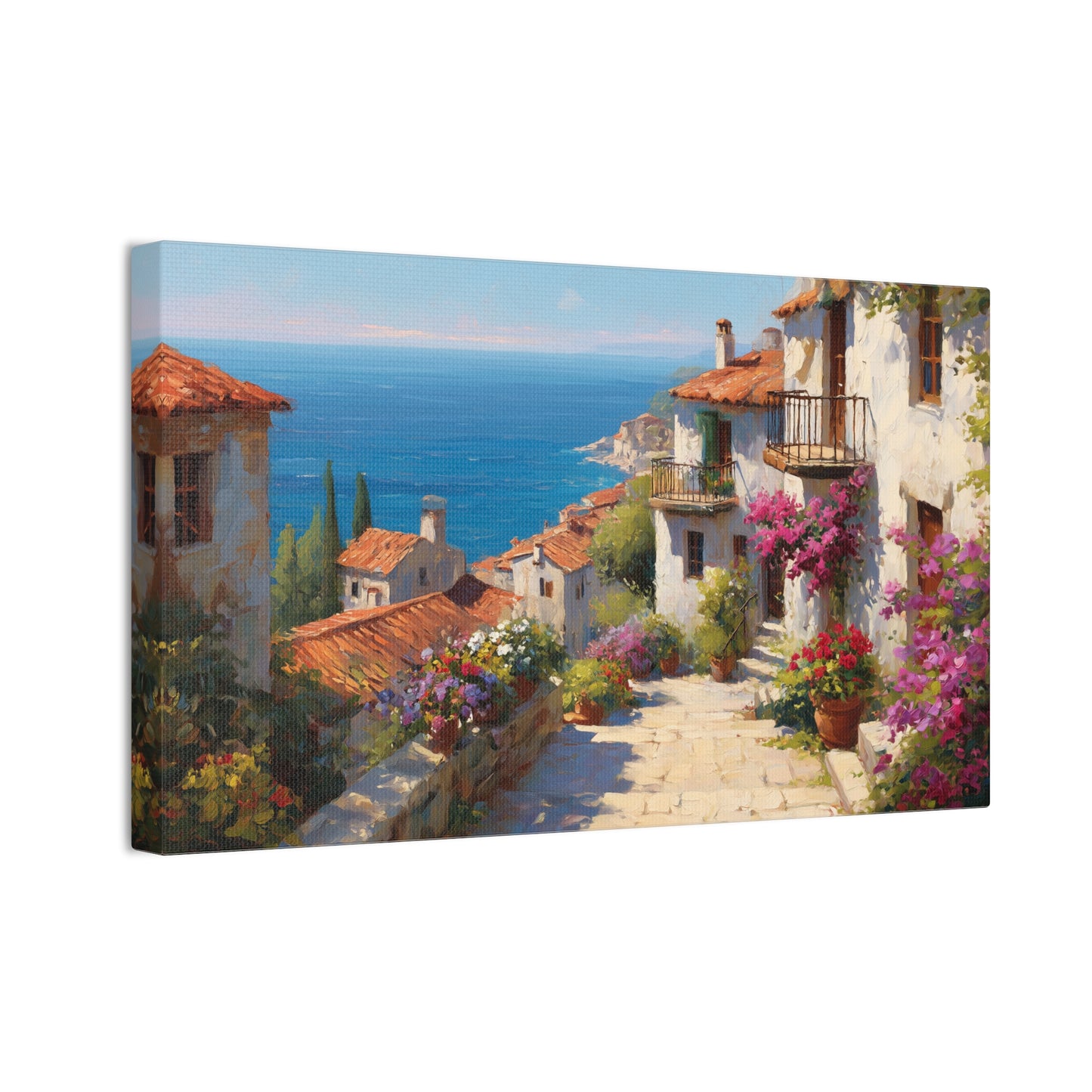 Stretched Canvas Art Print, Coastal Village Decor, Nautical Wall Art, Beach House Decor, Gift for Ocean Lovers