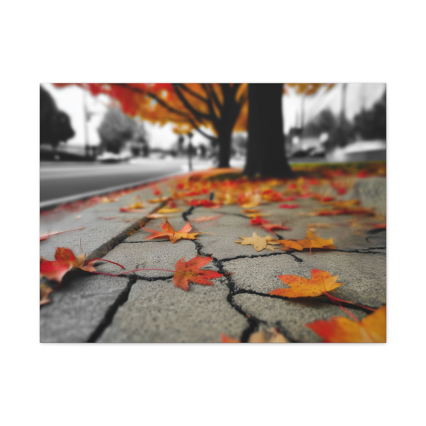 Autumn's Fragmented Canvas: Fallen Maple Leaf, Urban Decay, Seasonal Transition--1aceswild.myshopify.com
