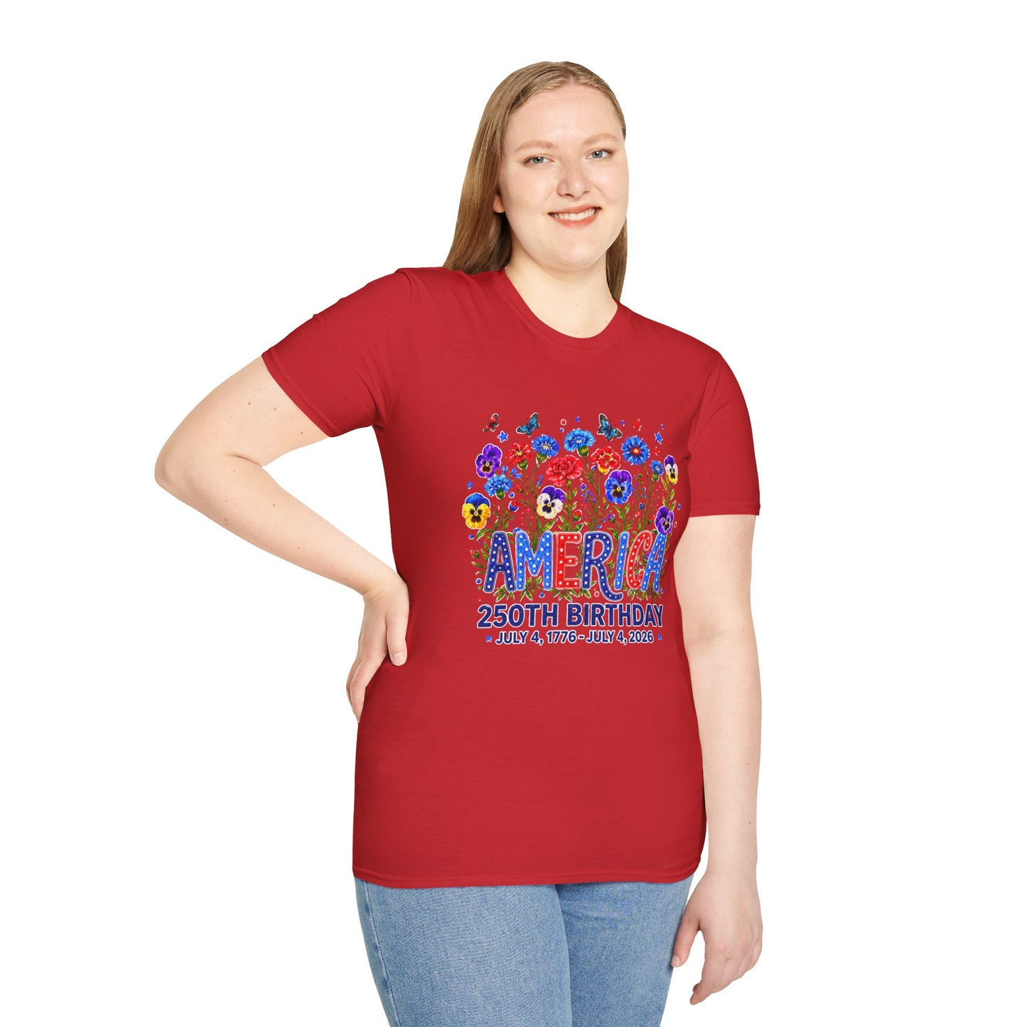 America 250th Birthday T-Shirt – July 4, 1776–2026 Patriotic Floral Tee