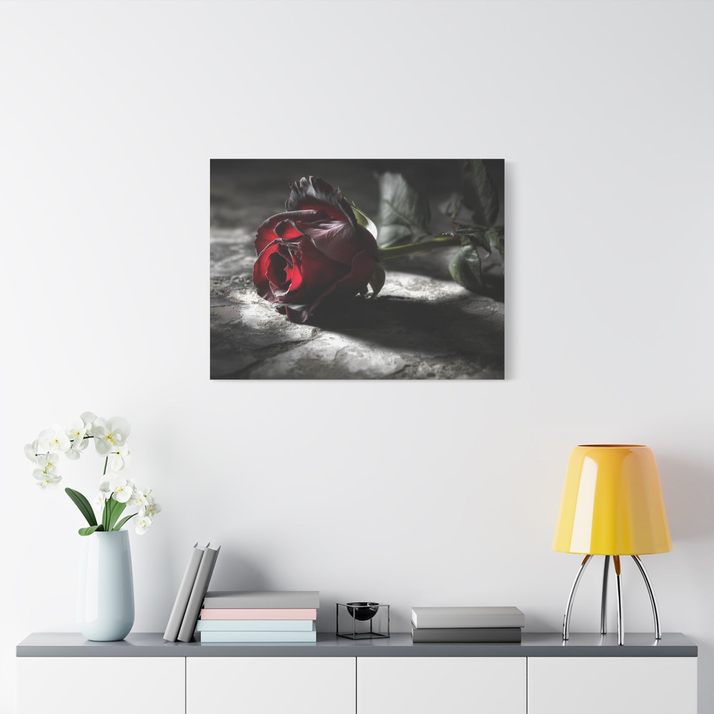 Crimson Solitude: Velveteen Rose in Monochrome, Dramatic Floral Photography--1aceswild.myshopify.com