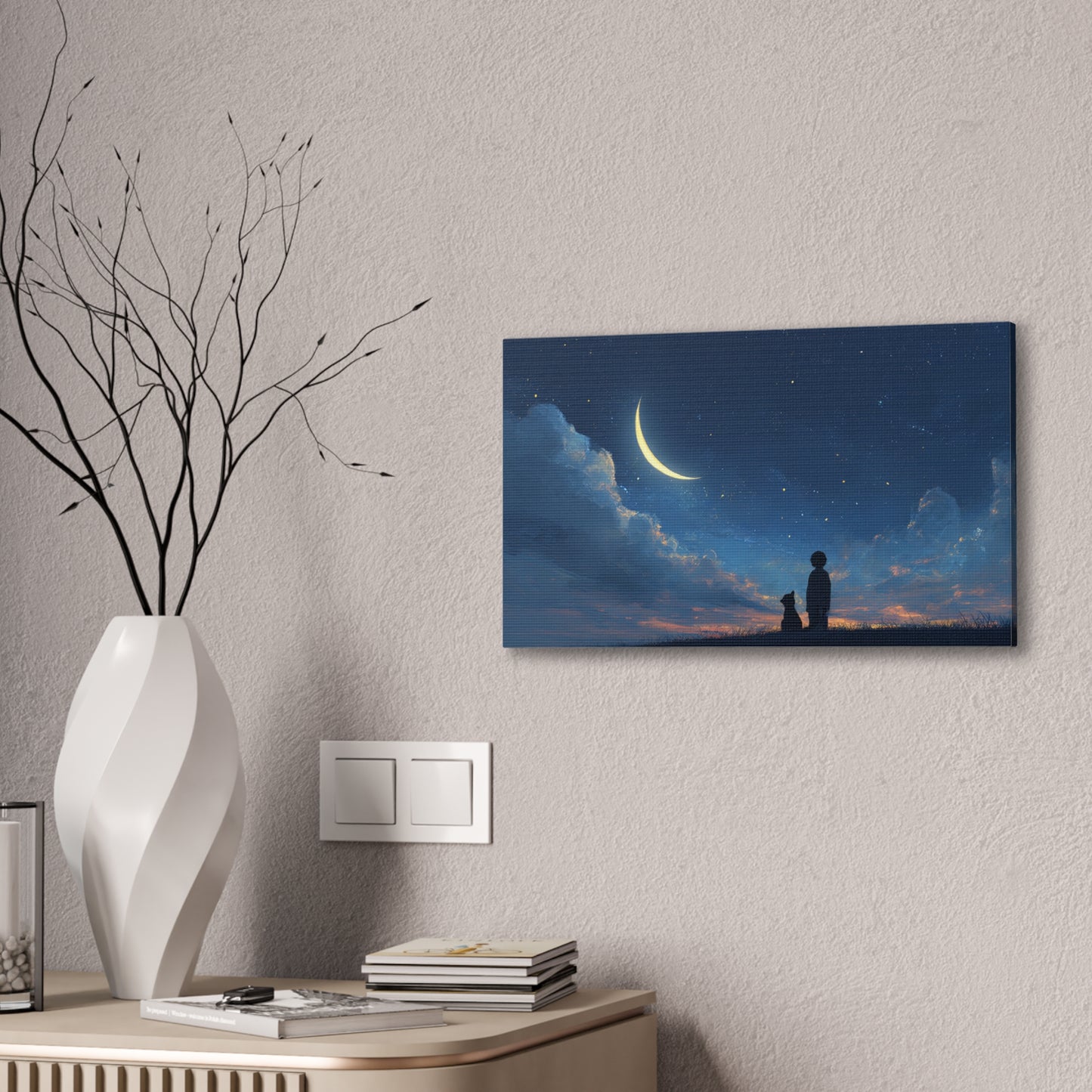 Canvas Wall Art - Night Sky Dreamscape, Cozy Home Decor, Pet Lovers Gift, Bedroom Wall Hanging, Inspirational Art Print