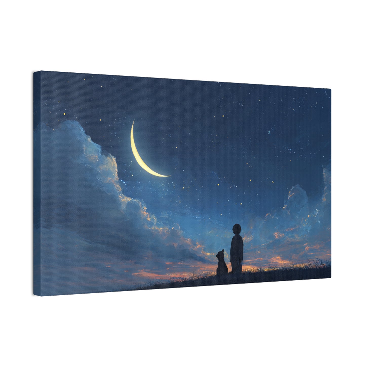 Canvas Wall Art - Night Sky Dreamscape, Cozy Home Decor, Pet Lovers Gift, Bedroom Wall Hanging, Inspirational Art Print