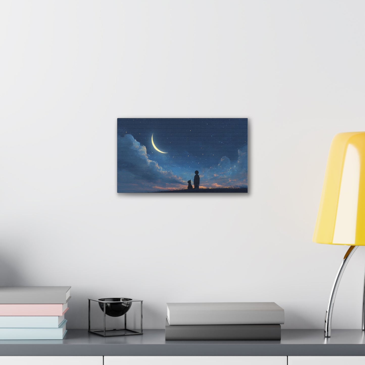 Canvas Wall Art - Night Sky Dreamscape, Cozy Home Decor, Pet Lovers Gift, Bedroom Wall Hanging, Inspirational Art Print