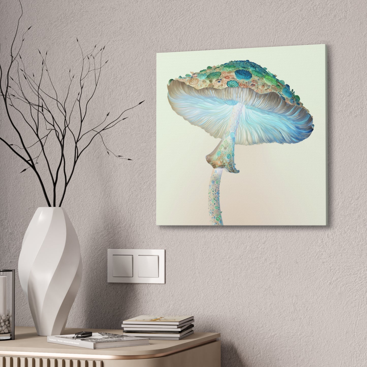 Flower Cap Inverse -Mushroom Canvas Art, Stretched Wall Decor, Bohemian Home Decor, Psychedelic Wall Art, Nature-Inspired Art