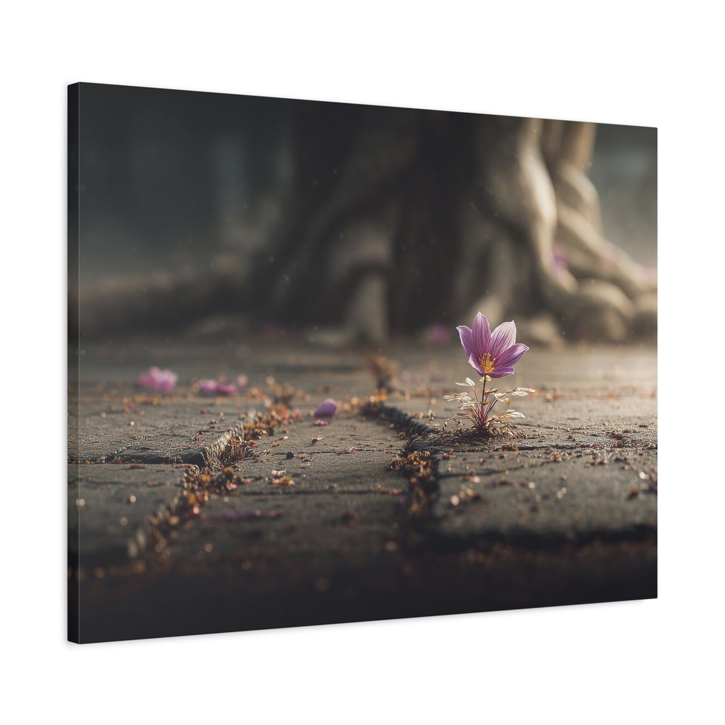 Resilient Bloom: Concrete Flower Macro, Purple Nature Photography--1aceswild.myshopify.com