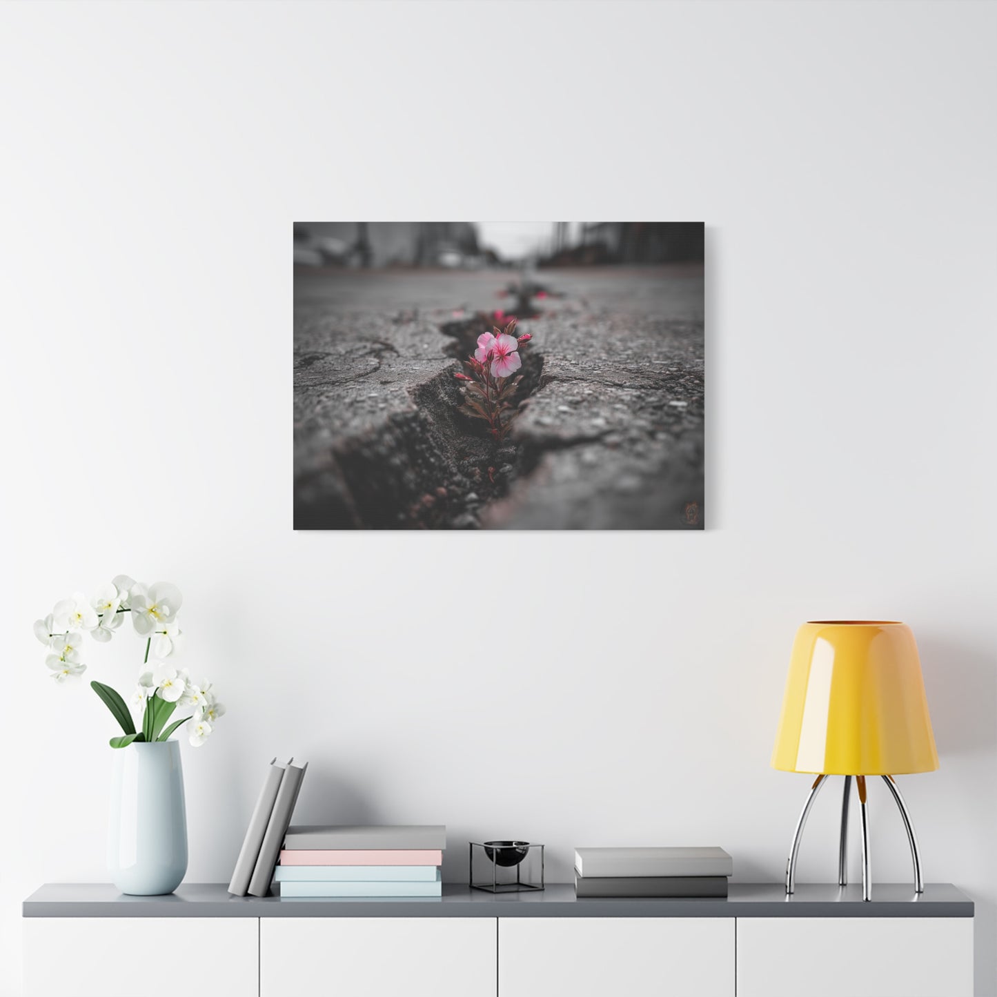 Resilient Bloom: Nature's Defiance, Black and White Urban Photography--1aceswild.myshopify.com