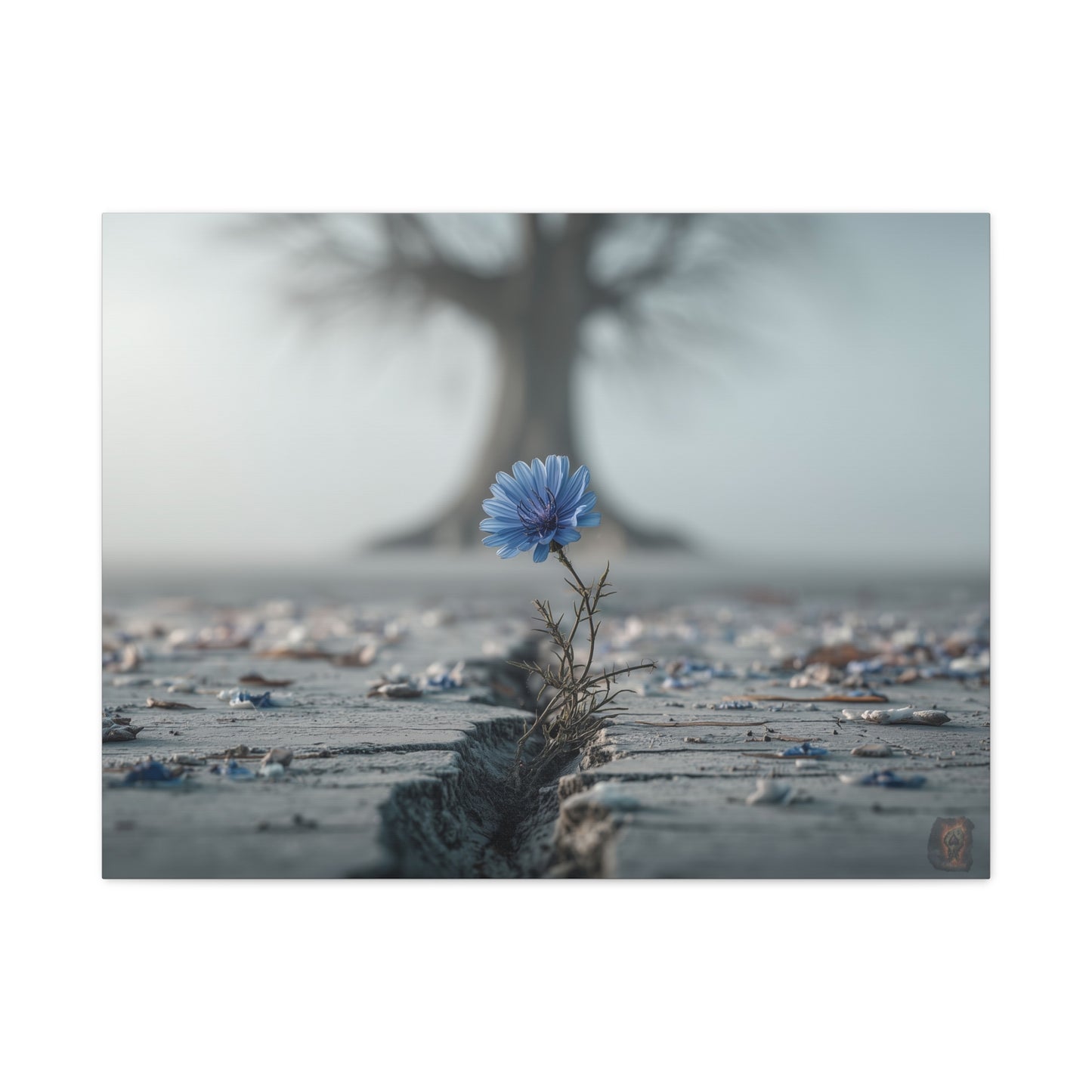 Resilience in Blue: Chicory Bloom, Desolate Landscape Photography--1aceswild.myshopify.com