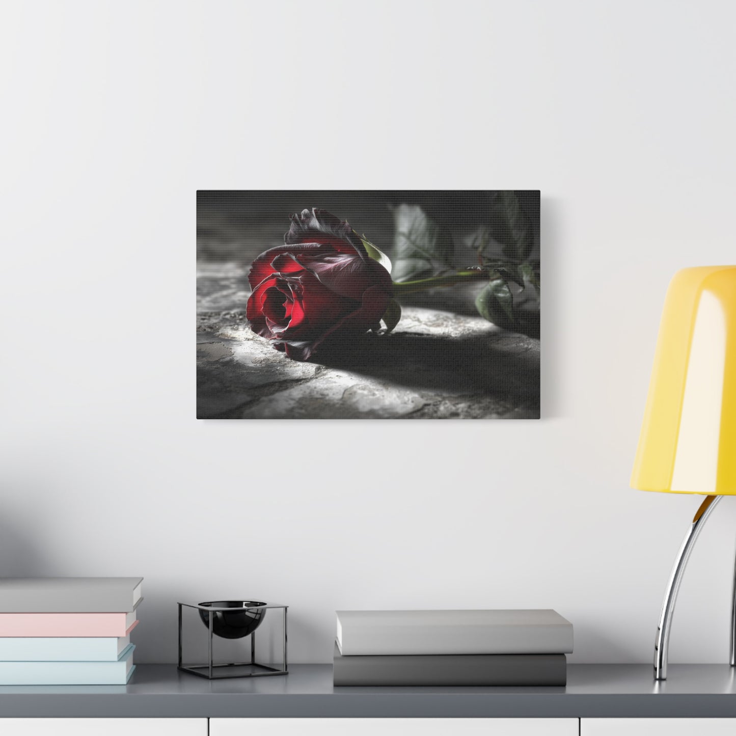 Crimson Solitude: Velveteen Rose in Monochrome, Dramatic Floral Photography--1aceswild.myshopify.com