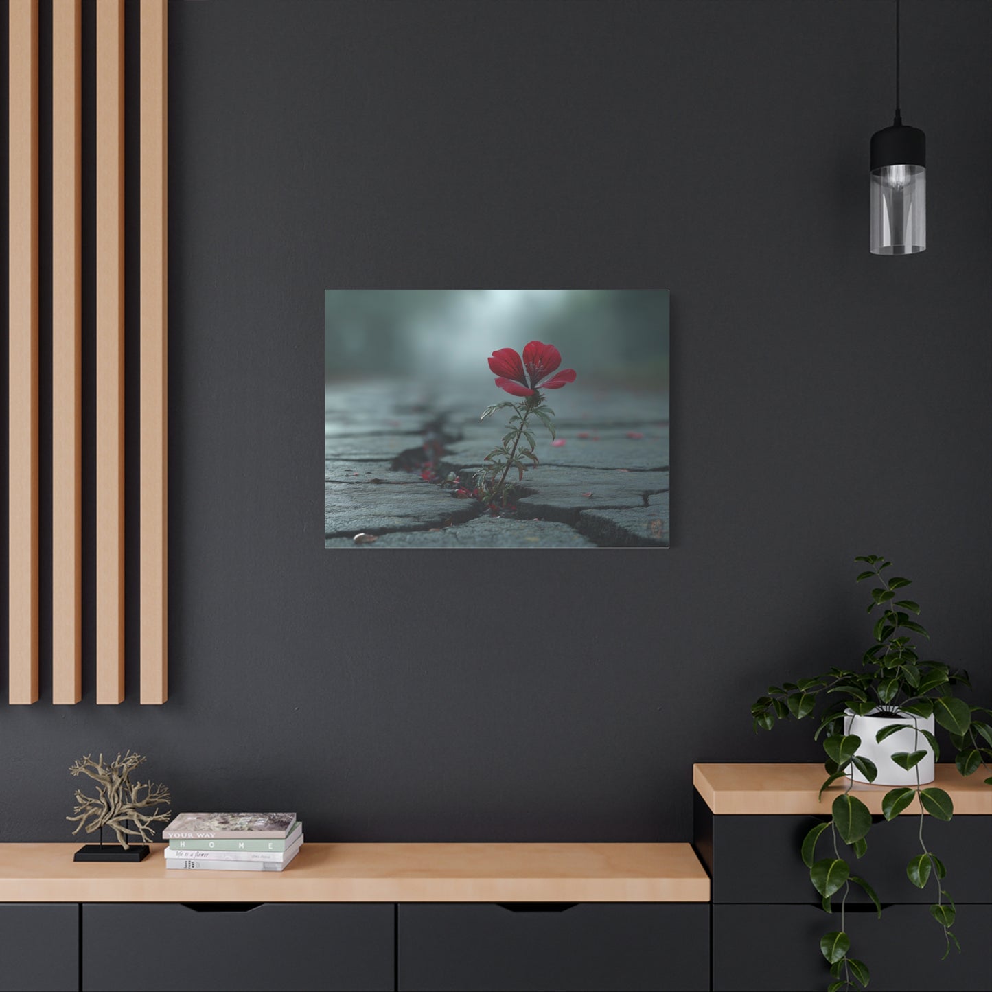 Resilient Bloom: Urban Concrete Nature, Defiant Red Flower Symbolism--1aceswild.myshopify.com