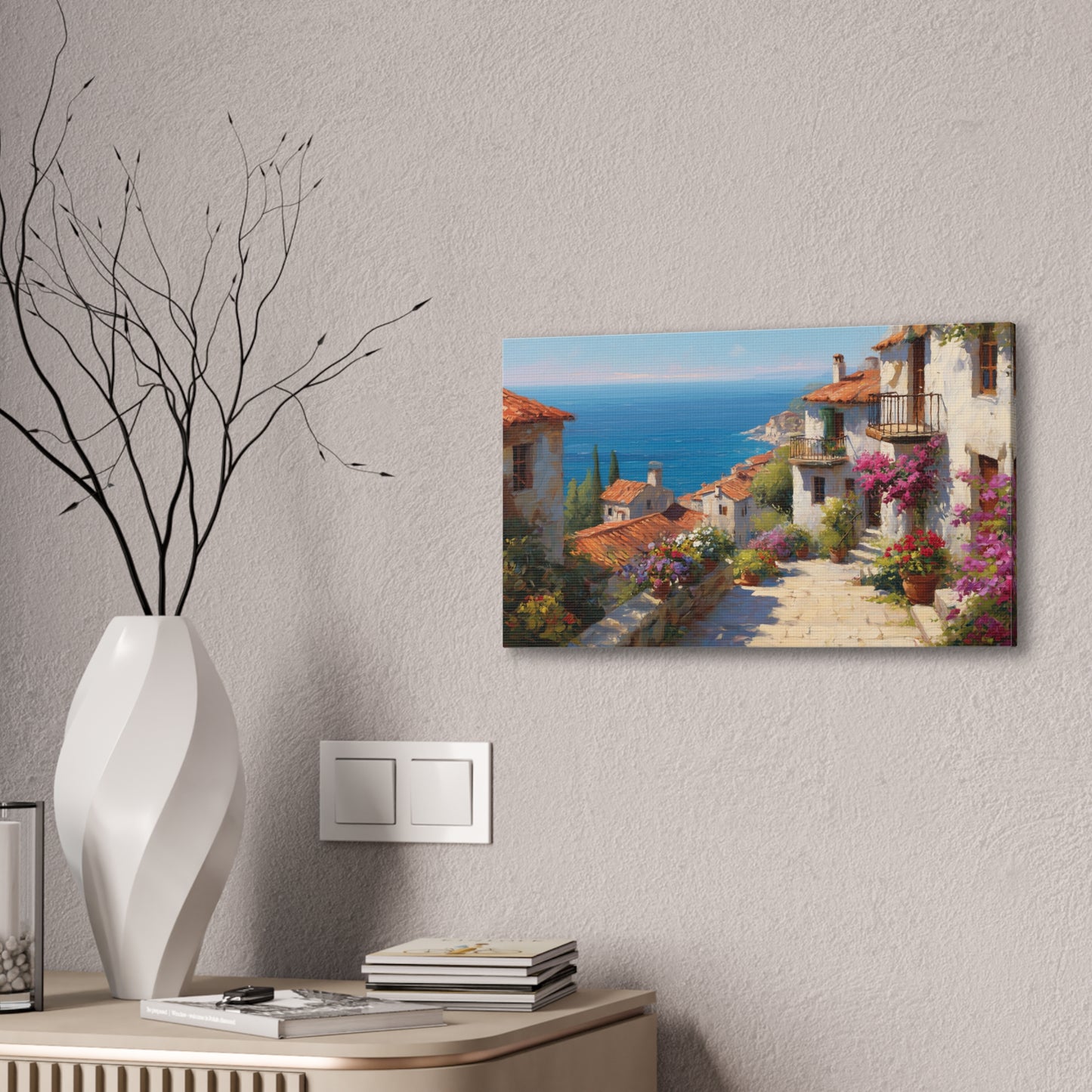 Stretched Canvas Art Print, Coastal Village Decor, Nautical Wall Art, Beach House Decor, Gift for Ocean Lovers