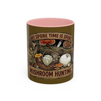 Mushroom Hunting Coffee Mug – "My Spore Time Is Spent" Rustic Forager Accent Mug