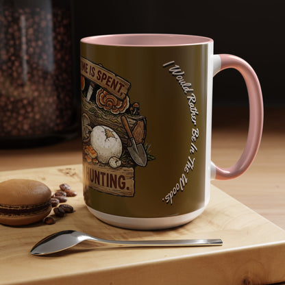 Mushroom Hunting Coffee Mug – "My Spore Time Is Spent" Rustic Forager Accent Mug