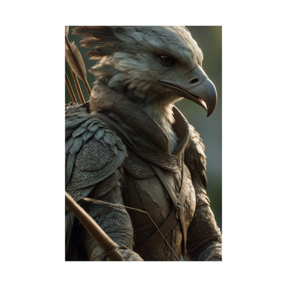 Aarakoca Ranger - Fantasy Eagle Warrior Satin Paper Poster — Mythical Bird Archer Wall Art