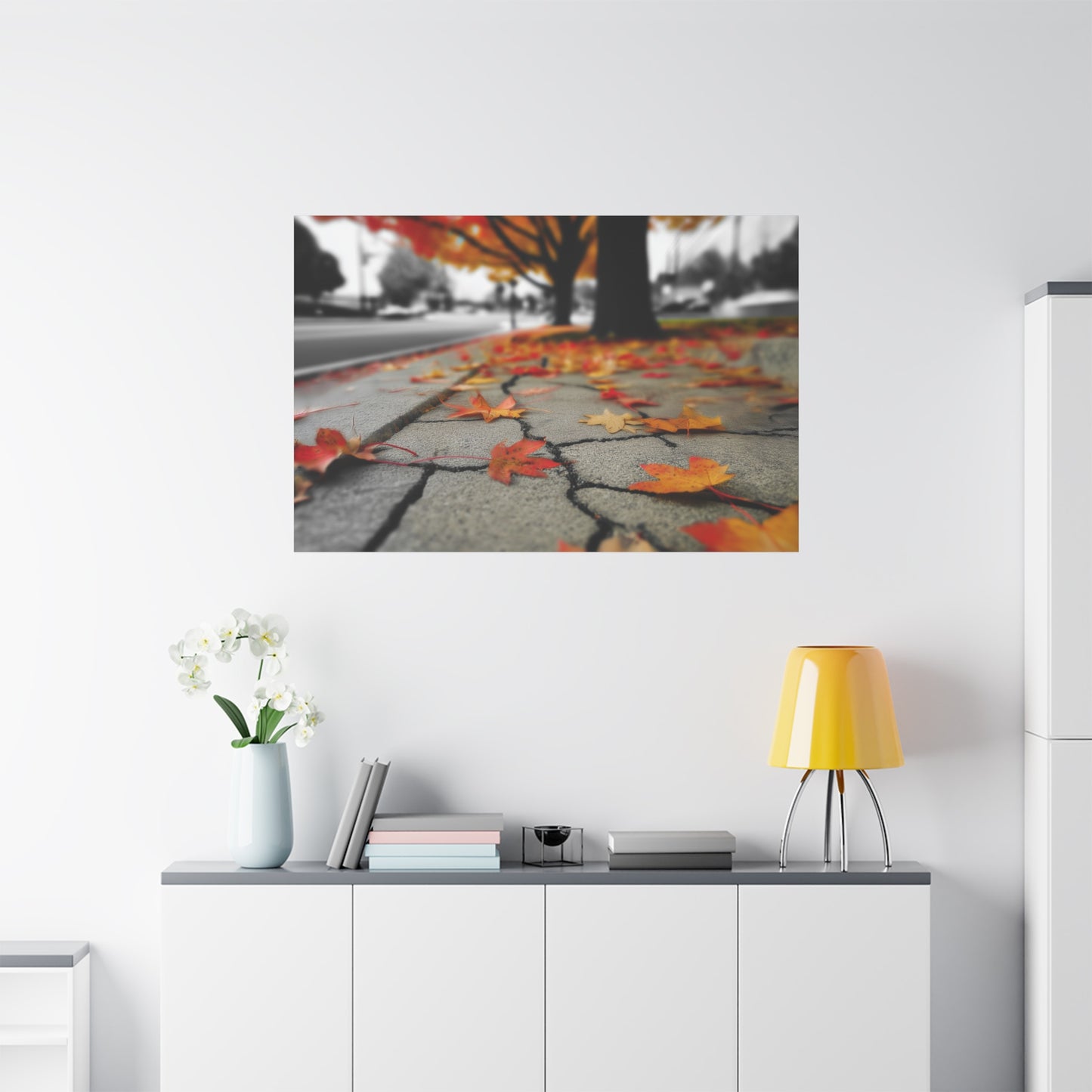 Autumn's Fragmented Canvas: Fallen Maple Leaf, Urban Decay, Seasonal Transition--1aceswild.myshopify.com